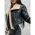 thumbnail image 4 of Lambswool Cropped Jacket Women Oversized Motorcycle Coats Fall Fashion Outfits Winter Clothes Black S, 4 of 7