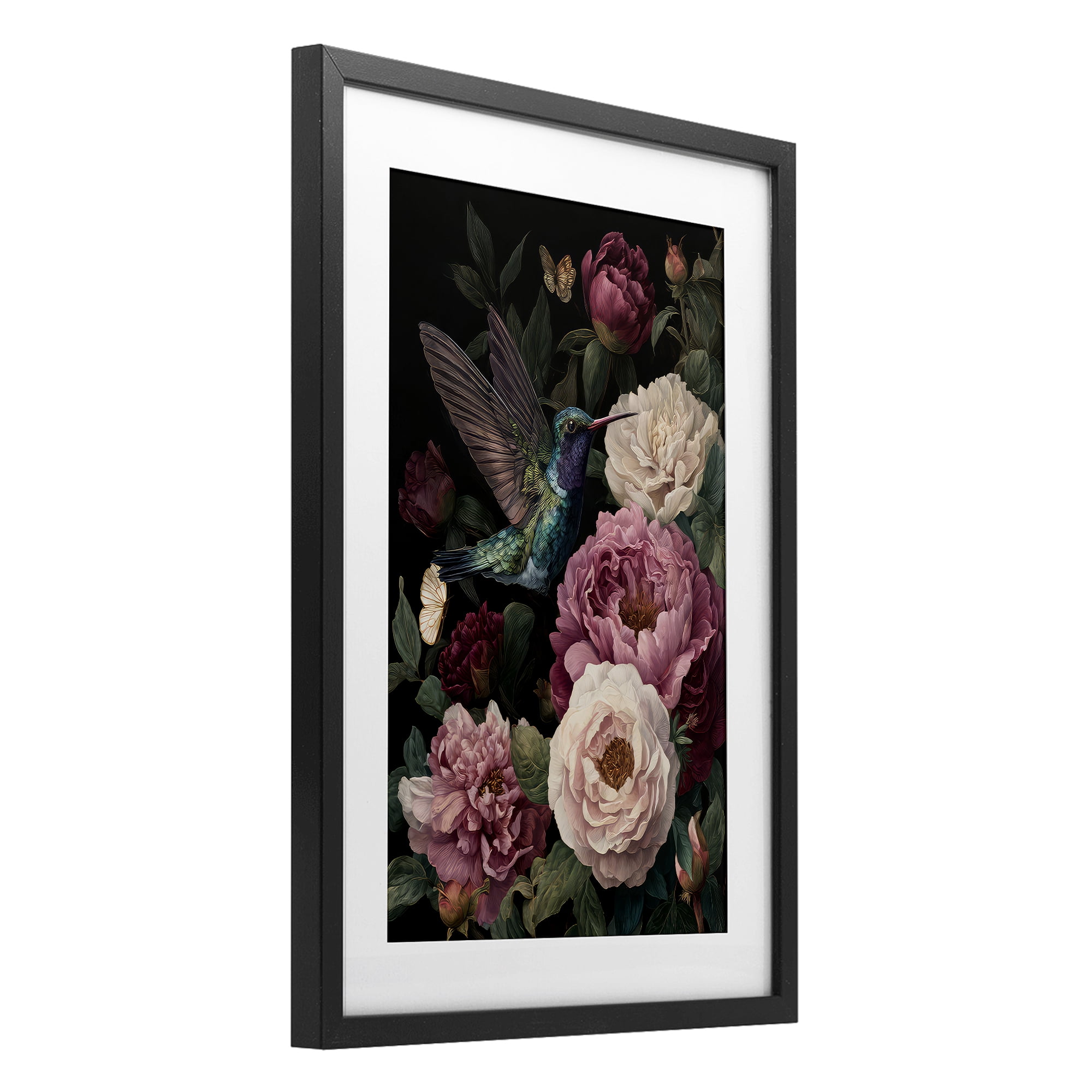 Stupell Industries Hummingbird & Lush Peonies Black Framed Print Under Glass, design by The Wands Want