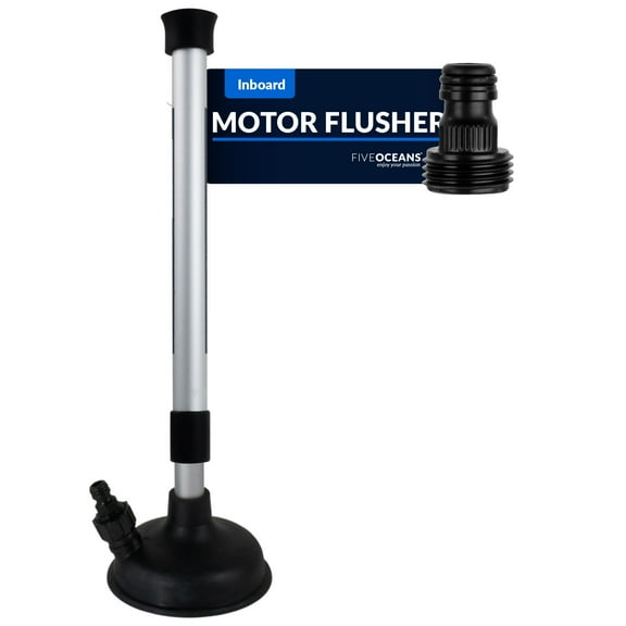 Five Oceans Inboard Motor Muff, Universal Inboard Motor Flusher, Black PVC Marine Grade Round Cup Muff, Telescoping Shaft Adjustable from 18" to 30", Garden Hose Connector & Quick Connect - FO4602