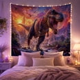 thumbnail image 2 of Roaring Dinosaur in Sunset Water, Dramatic Fantasy Style for Dinosaur Lovers, Prehistoric Wall Decor, Housewarming Gift, Tapestry Wall Hanging for Bedroom and Gaming Room, 2 of 7