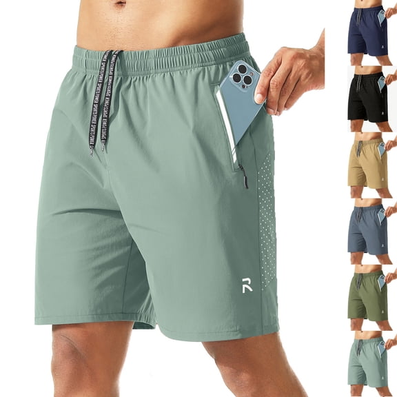 Resicozy Mens Athletic Running Shorts with Pockets Gym Workout Shorts Quick Dry Lightweight Sports Basketball Exercise Tennis Light Green XL