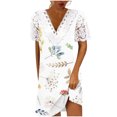 thumbnail image 2 of Puntoco Vestido De Manga Corta Con Cuello En V, Talla Grande Para Mujer, Estampado, Suelto, Informal, Blanco L, 2 of 5