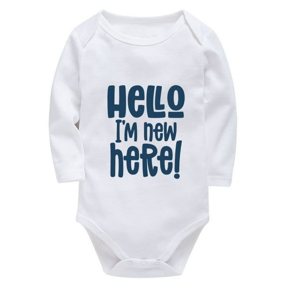 Hello I'm New Here Infant Rompers Long Sleeve Baby Boy Hospital Outfit White Boys Rompers 6-9 Months