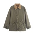 thumbnail image 3 of HH TRAF Abrigo holgado de lona con una botonadura para mujer, chaqueta informal de manga larga con cuello vuelto y bolsillos, 2 colores, para otoño, 3 of 5
