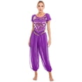 thumbnail image 6 of iiniim Women's Indian Belly Dance Costume Halloweem Performance Lace-up Back Crop Top Harem Pants, 6 of 7