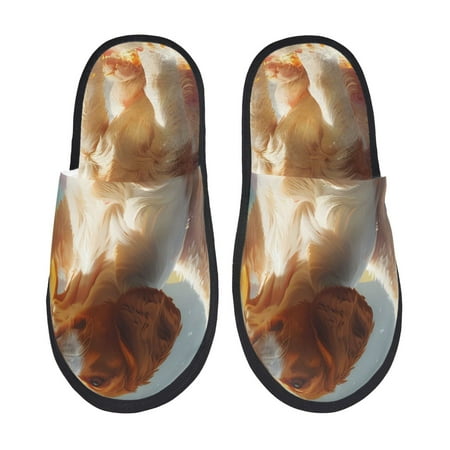 

Sikiie Rainbow English Cocker Spaniel Fuzzy Slip-on Slippers Warm Cozy Soft Lightweight Memory Foam Indoor House ShoesMedium