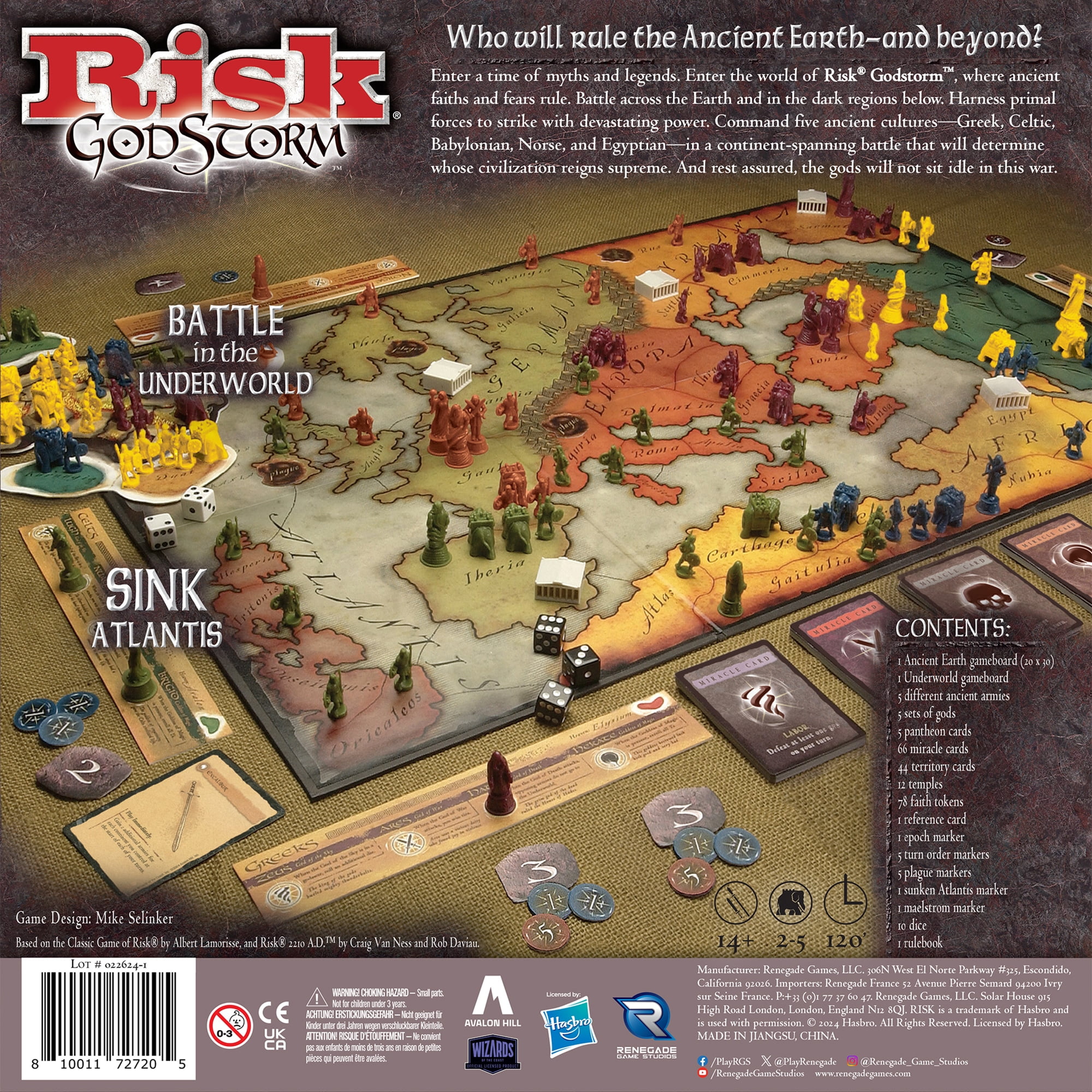 Renegade Game Studios: Risk: Godstorm -  Command 5 Ancient Cultures! War Strategy Board Game, Rules For Godstorm & Classic Risk, Ages 10+, 2-5 Players