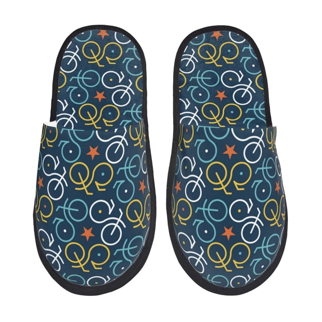 Fotbe Bicycle Colorful Pantuflas Peludas para Mujer con Estampado, Zapatillas de Peluche, Zapatos de Invierno para Casa, Uso Interior y Exterior-Large