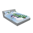 thumbnail image 2 of Ambesonne Christmas Fitted Sheet & Pillow Sham Set, Snowman and Tree, Queen, Blue Green, 2 of 2