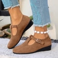 thumbnail image 2 of Rokment Wedge Dress Shoes for Women 2026 Spring Summer Fall Vintage Casual Suede Pointed Closed Toe Buckles Mid Heels Mary Jane Dressy Sandals Brown Size 9.5, 2 of 6