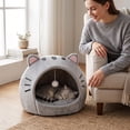 thumbnail image 7 of Convertible Cat Bed 2 in 1 Semi Enclosed Pet Bed All Seasons Warm Cozy Cat Ear Design for Indoor Cats Small Dogs Sleeping Hideout(M), 7 of 7