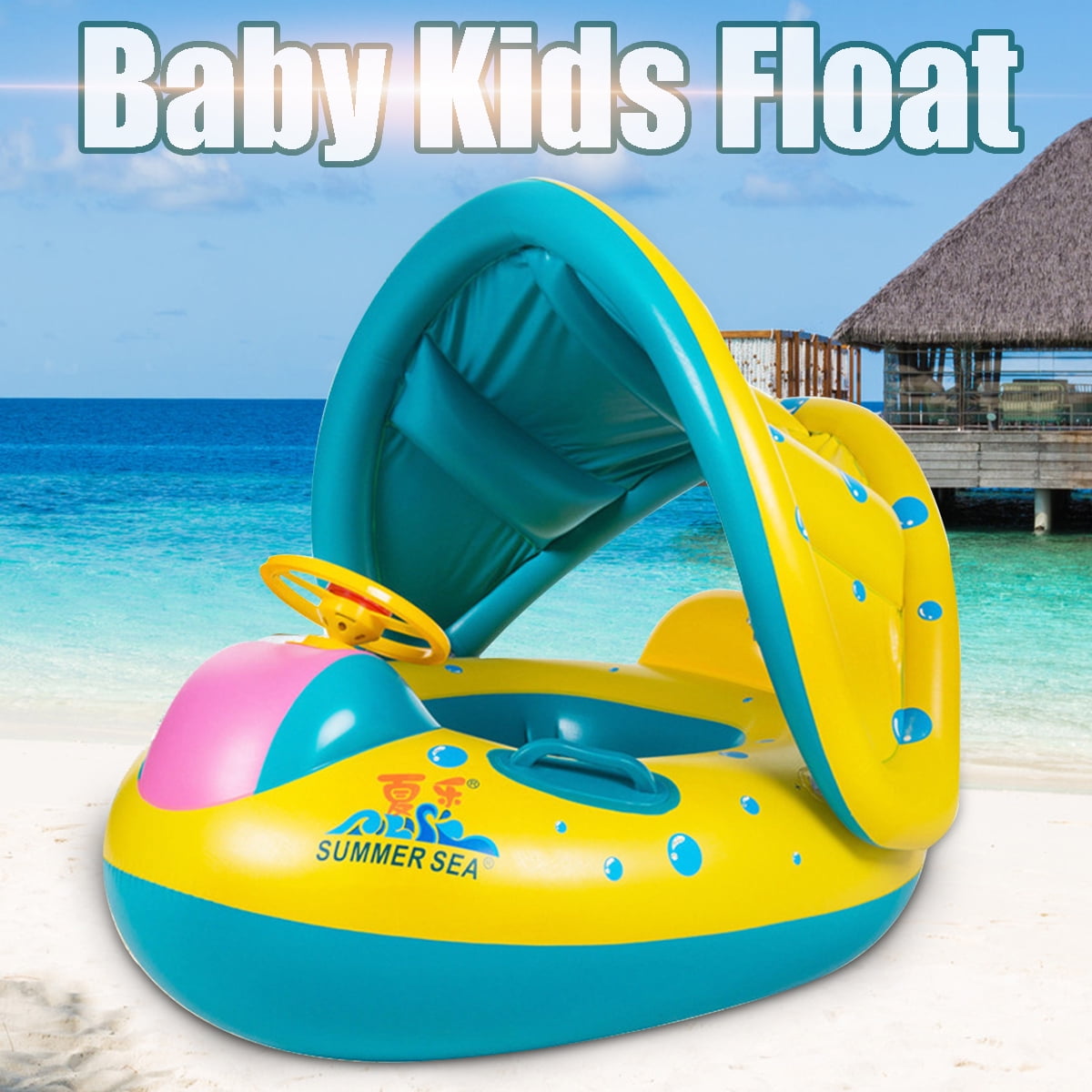 Baby Swim Boat PVC Inflatable Sunshade Seat Boat with Awning Awning for 336 Months Baby Green