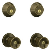First Secure by Schlage Deadbolt and Keyed Entry Hawkins Knob, 2PK in Antique Brass