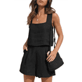 thumbnail image 3 of Women'S Summer 2 Piece Outfits Sleeveless Crop Top Shorts Linen Lounge Beach Travel Sets Black XL, 3 of 7