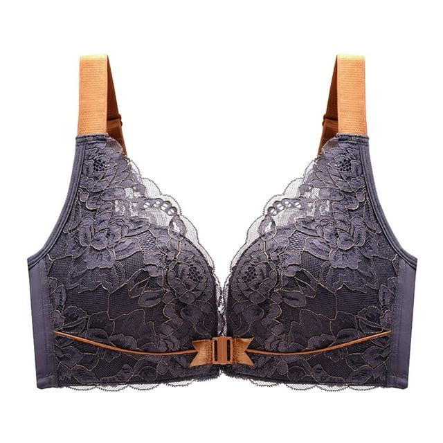 Aayomet Bralettes for Women Lace Front Buckle Bra Beautiful Back Summer Large Size Adjustable Bra (Gray, 38)