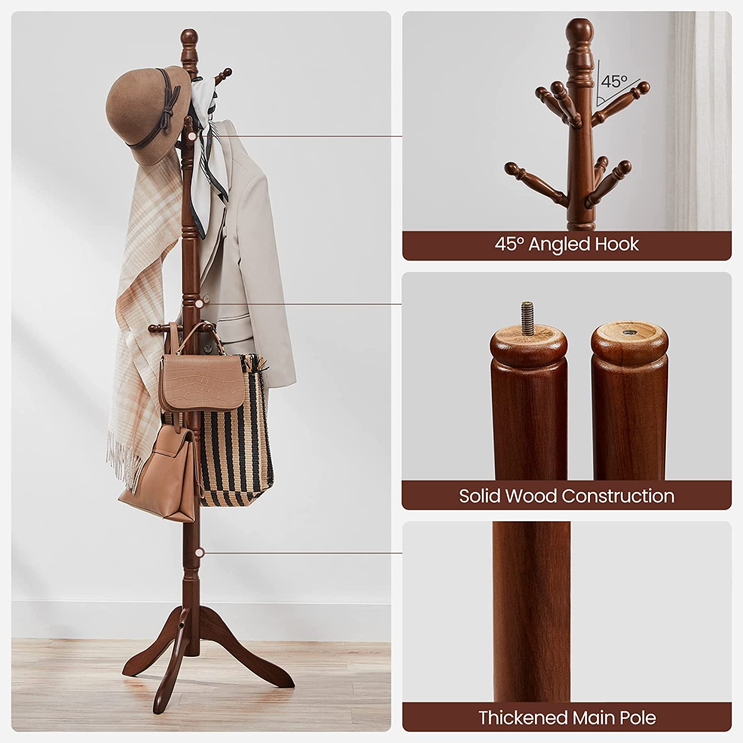 Rebrilliant Fegley Solid Wood Freestanding 10 - Hook Coat Stand & Reviews