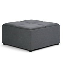Simpli Home Avalon Coffee Table Storage Ottoman in Slate Gray
