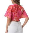thumbnail image 4 of INSPIRE CHIC Women's Floral Flare Short Sleeve V Neck Summer Smocked Crop Tops S Hot Pink, 4 of 7