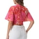thumbnail image 3 of INSPIRAR CHIC Blusas Cortas de Manga Corta con Cuello en V de Verano con Estampado Floral S Rosa Fucsia, 3 of 6