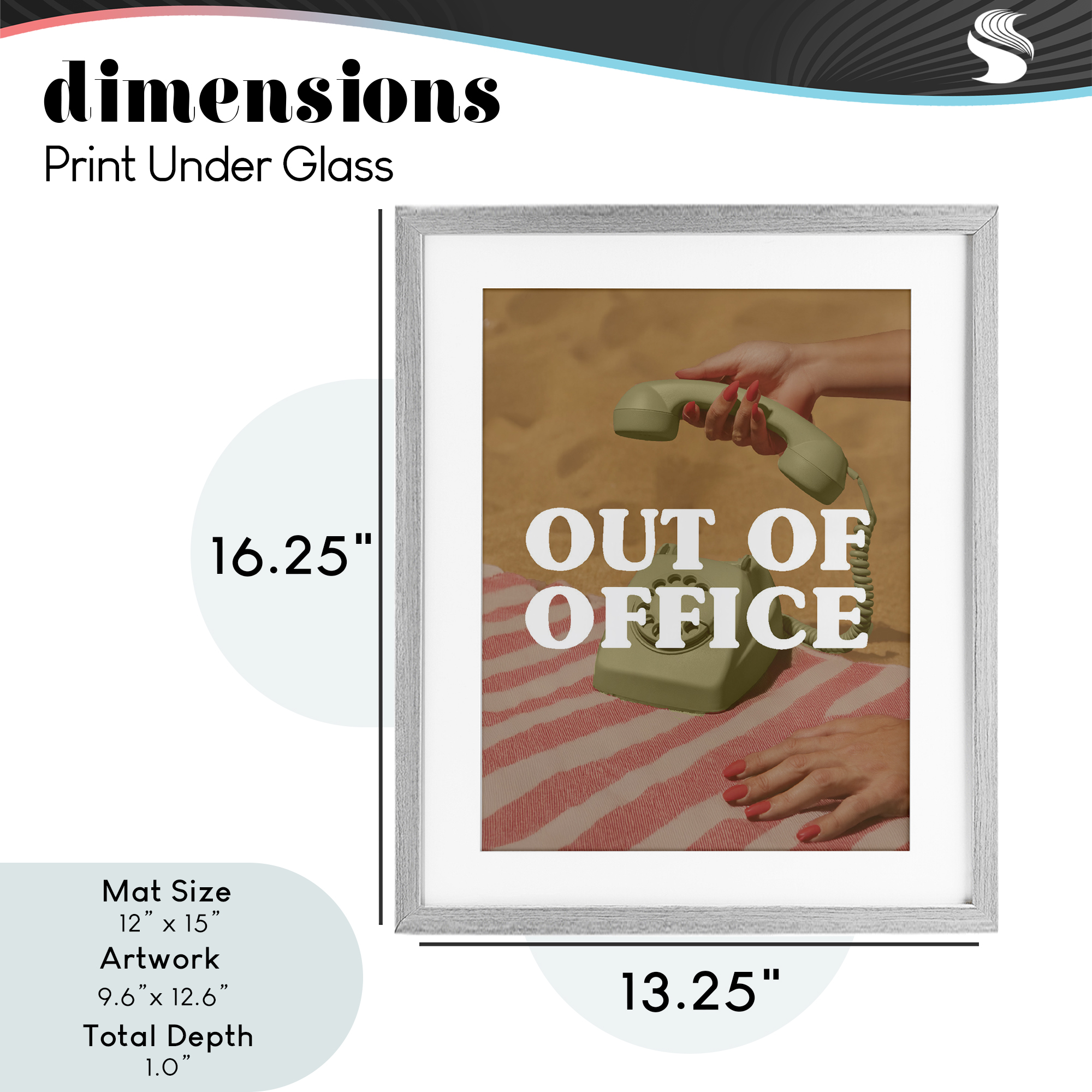 Out of Office Green Phone Gray Framed Print Under Glass, design by Lil' Rue