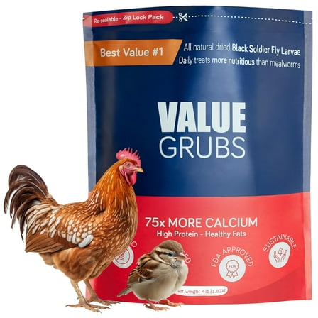 Value Grubs 4 lbs Dried Black Soldier Fly Larvae Chicken Feed - High Protein Mealworm Alternative for Poultry - 75x More Calcium Grubs in Resealable Bag