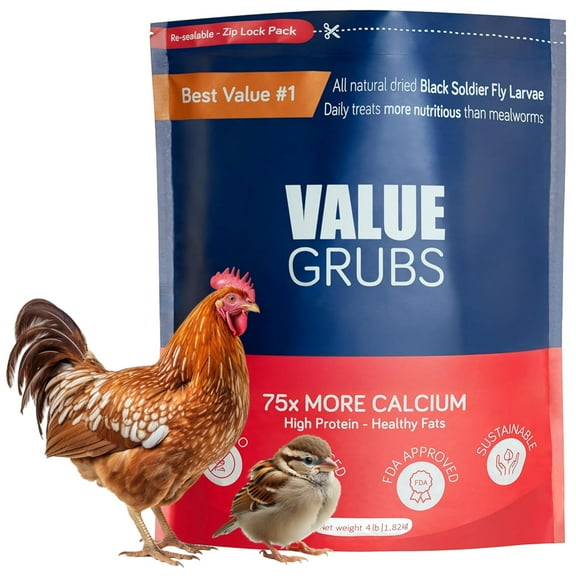 Value Grubs 4 lbs Dried Black Soldier Fly Larvae Chicken Feed - High Protein Mealworm Alternative for Poultry - 75x More Calcium Grubs in Resealable Bag