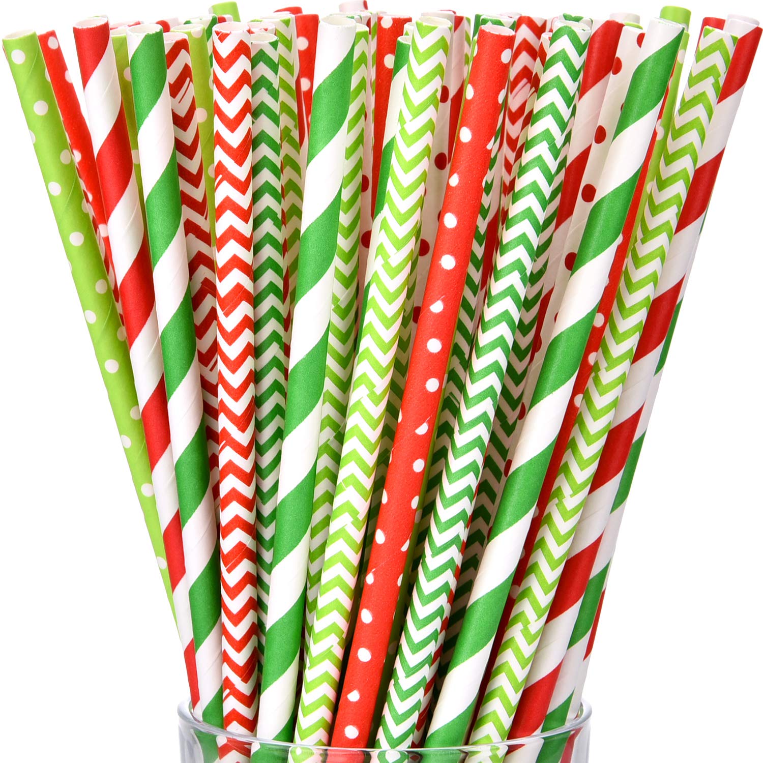 200 Pieces Christmas Straws Biodegradable Drinking Straws Green Stripe