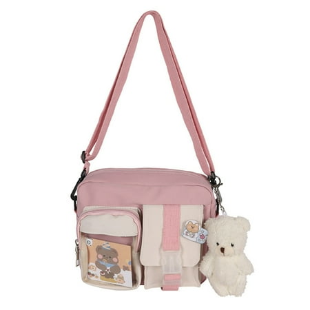 

Girls Shoulder Bag Oxford Square Bag with Cute Bear Pendant for Birthday Valentine s Day Gift Pink Bear Pendant