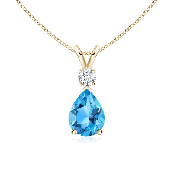 ANGARA Natural 1.55 ct Swiss Blue Topaz Teardrop Pendant with Diamond in 14K Yellow Gold for Women (Size-8x6mm) | Anniversary, Jewelry Gift for Women | Natural Swiss Blue Topaz Necklace
