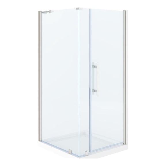 Pasadena 36 x 36 x 74-3/4 Corner Shower Kit with Base and Door in Satin Nickel
