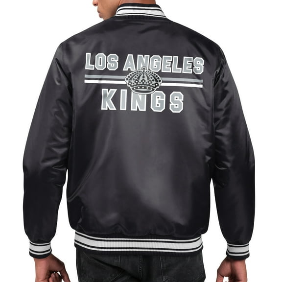 Men's Starter  Black Los Angeles Kings Printed Team Logo Satin Varsity Full-Snap Jacket