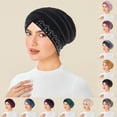 thumbnail image 3 of ZQUUVOU Velvet Turban Cap for Women Rhinestone Ruffle Muslim Hijab Foldable Slouch Beanie Stretchy Headwear Slouch Caps Beige, 3 of 3