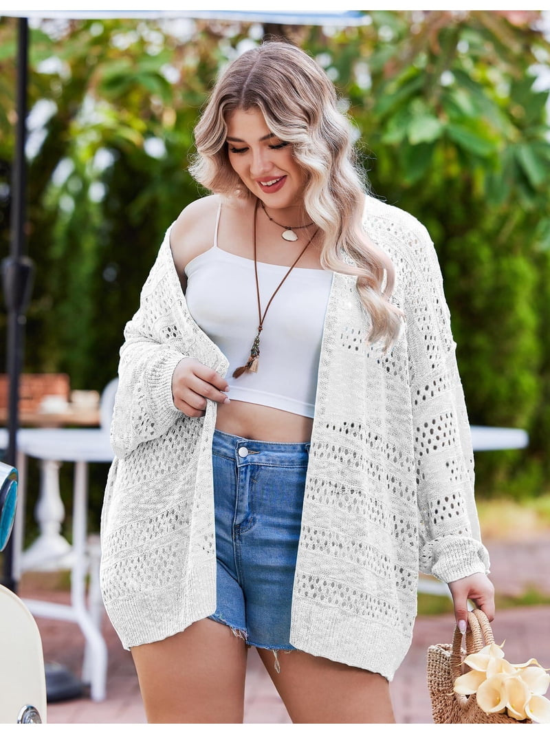 Zeagoo Womens Plus Size Crochet Cardigan Kimonos Boho Long Sleeve