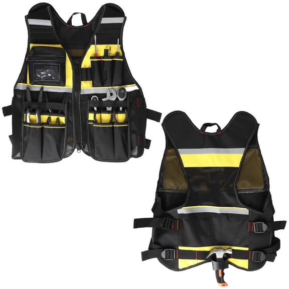 Adjustable Tool Vest for Men, Breathable Mesh Work Vest with Multiple Pockets, Reflective Safety Tool Organizer Workwear, Adjustable Shoulder Waist for Carpenter Electrician