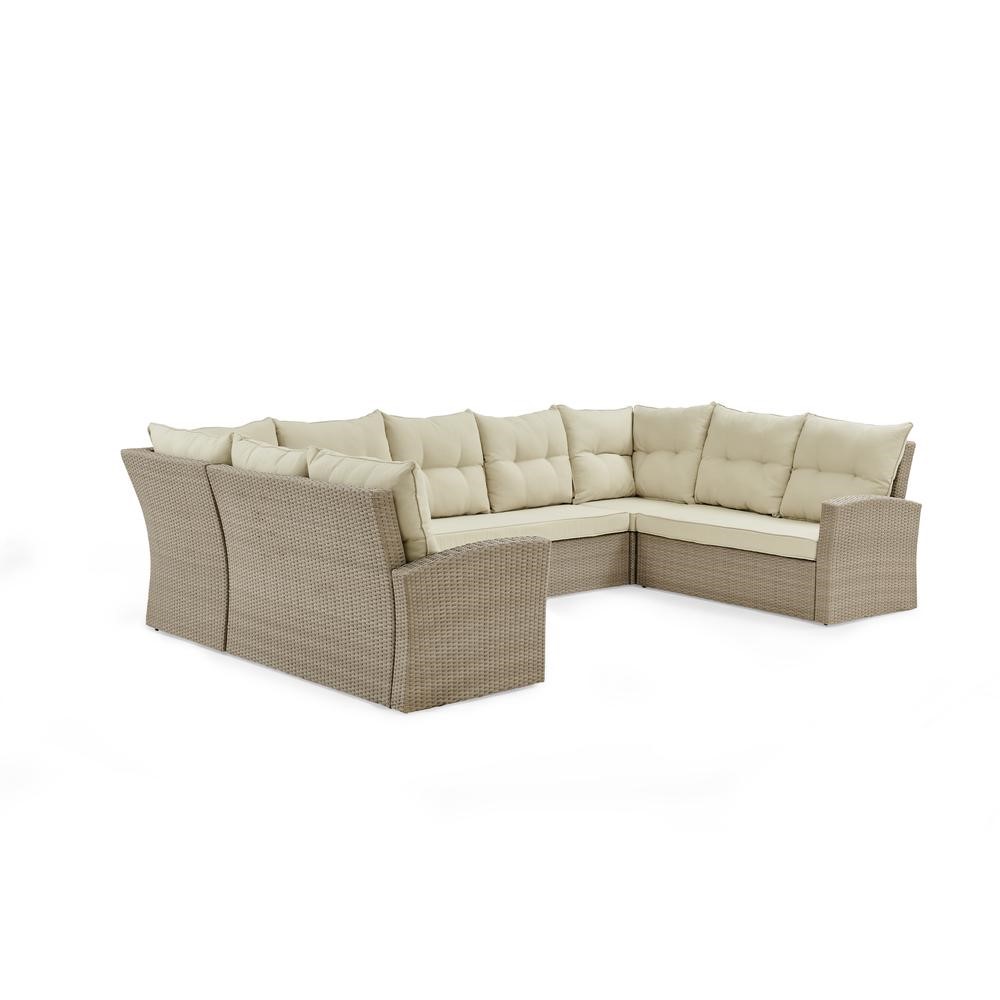 Canaan All-Weather Wicker Outdoor Horseshoe Sectional Sofa with Cream Cushions - image 3 of 4
