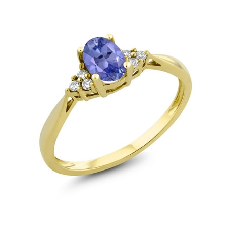 - 0.45 Ct Oval Blue Tanzanite and Diamond 14K Yellow Gold Ring