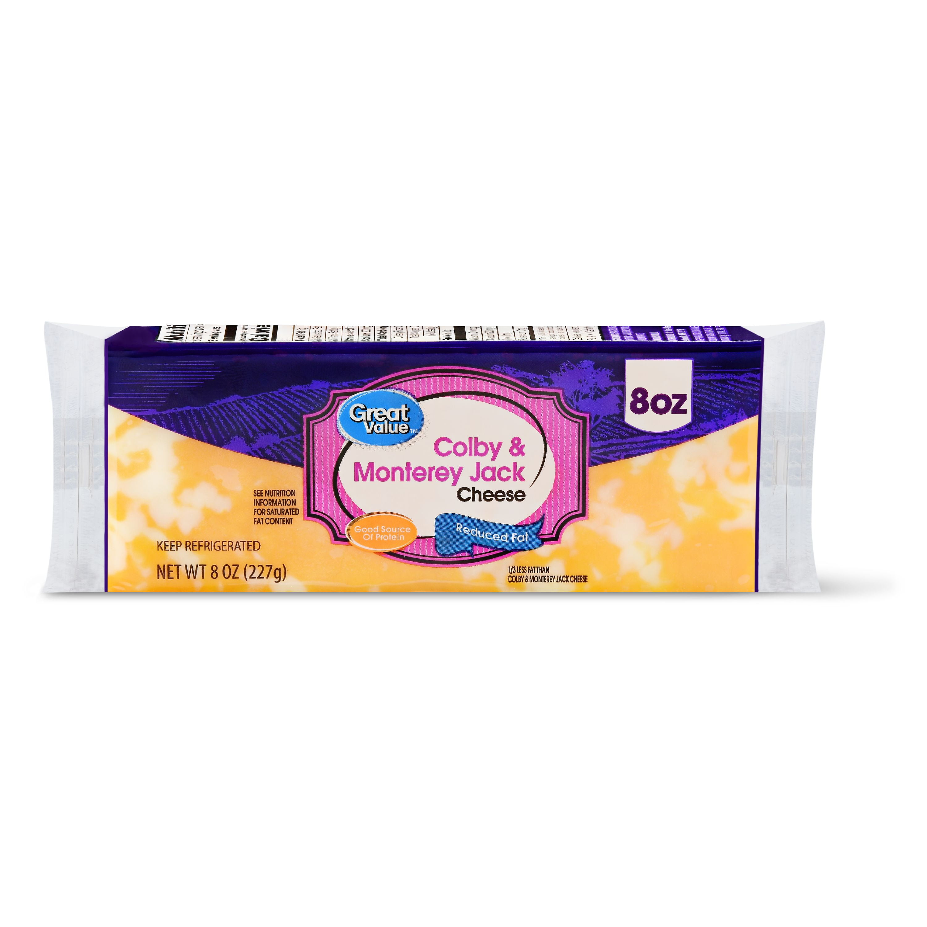 Great Value Colby & Monterey Jack Cheese Block, Reduced Fat, 8 oz
