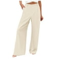 thumbnail image 1 of Pantalones anchos con cintura elástica para mujer: pantalones holgados y cómodos con bolsillos, cintura media, poliéster, para todas las estaciones, 1 of 8