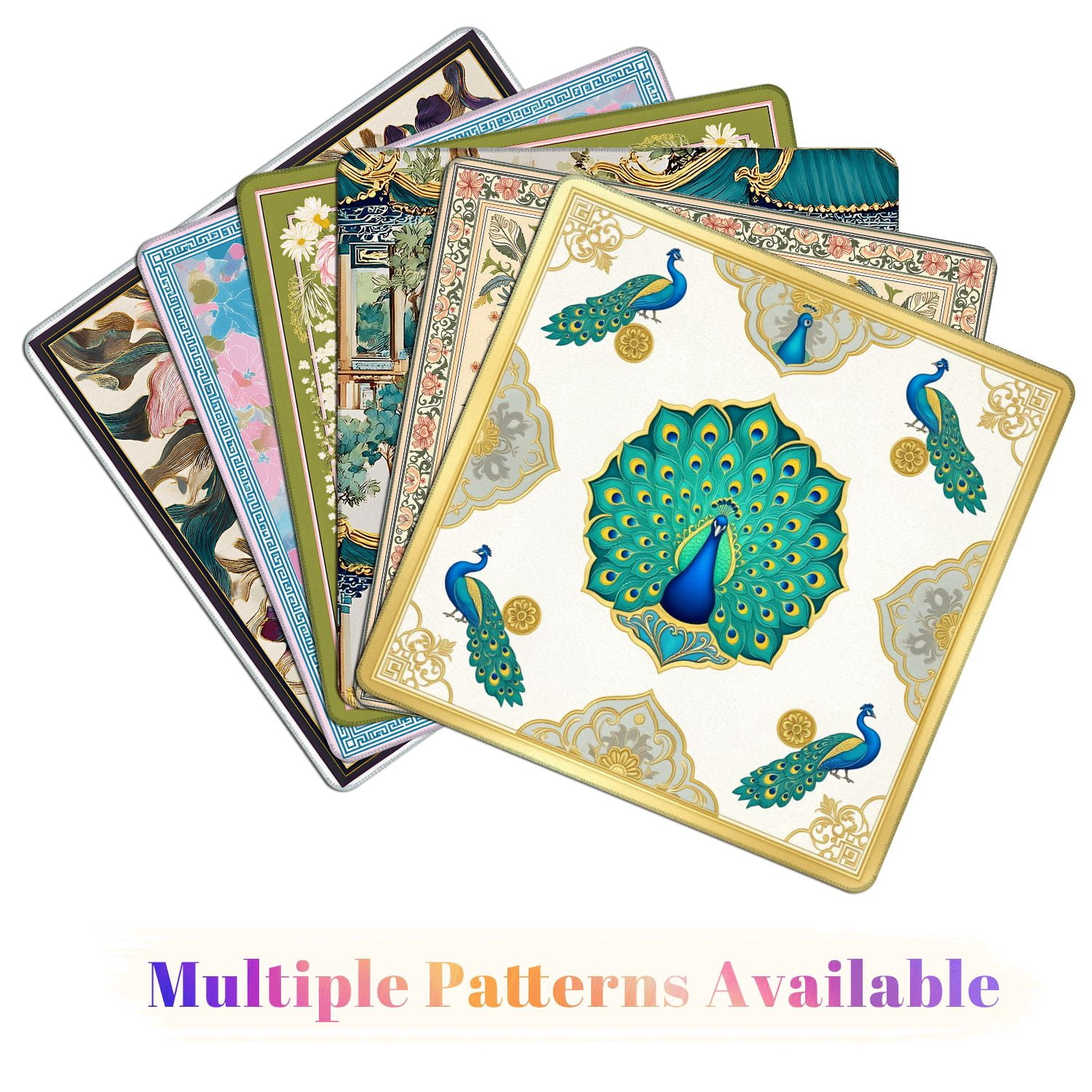 Mahjong Mat 31.5" x 31.5" Peacock Vibrant Blue Green Feathers Elegant Floral Non-Slip Noise Reduction American Mahjong Tiles Table Cover for Dominoes Poker Card Board Games Gift