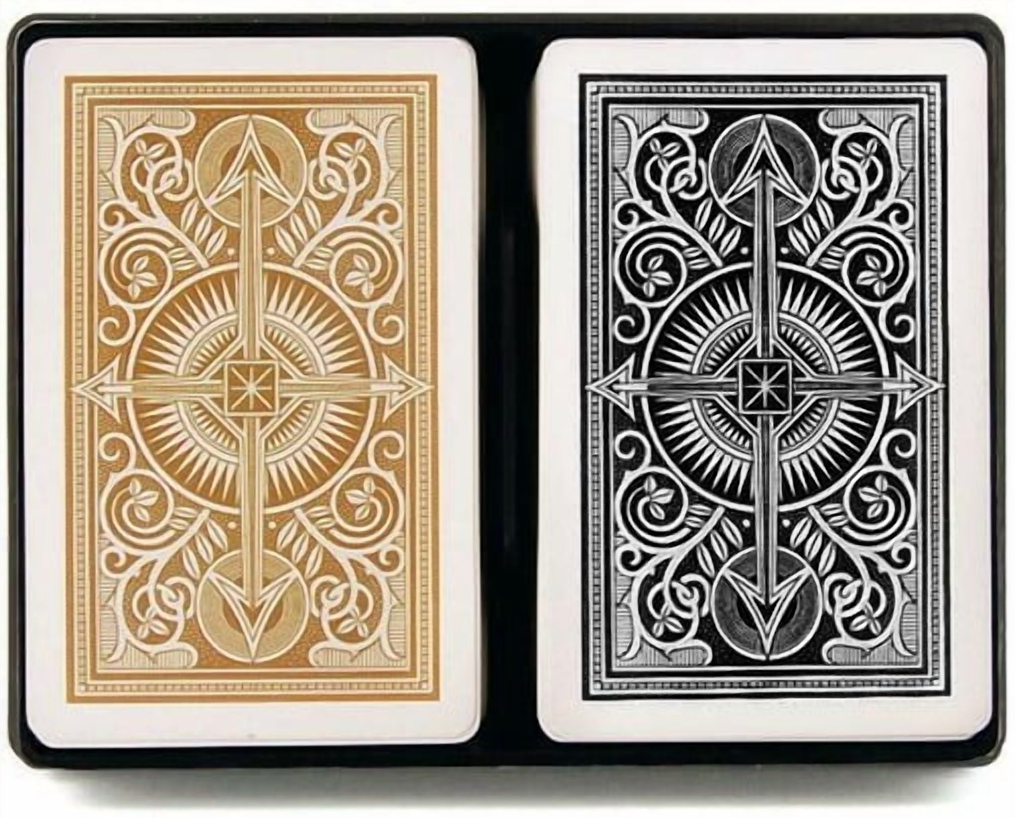 Kem Arrow Back 2 Decks Plastic Bridge Size Poker Playing Cards Black & Gold