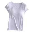 thumbnail image 2 of Womens T Shirts Summer Tops 2025 Short Sleeve Crewneck Padded Basic Tees with Built in Bra Tshirts Shirts for Women, 2 of 5
