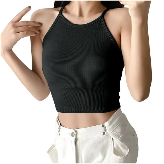 Fengqque Women's Solid Color Matching Bottom Suspender With Round Neck