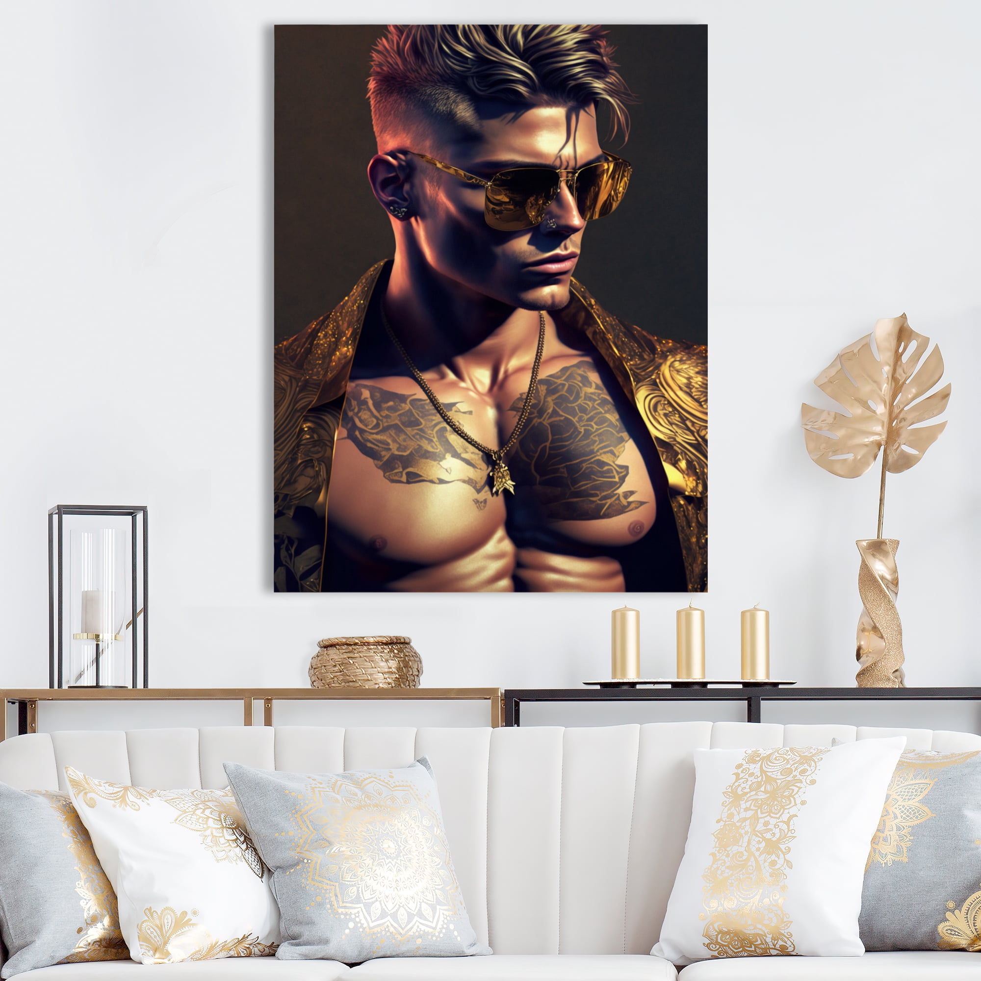 Designart Fashion Muscular Man With Sun Glasses X Canvas Wall Art