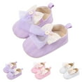 thumbnail image 4 of Infant Baby Girls Dress Shoes Newborn Cute Lace Bowkont Mary Jane Flats Non-Slip Lightweight Soft Sole Toddler First Walkers Princess Wedding Casual Shoes (6-12 Months, Purple), 4 of 7