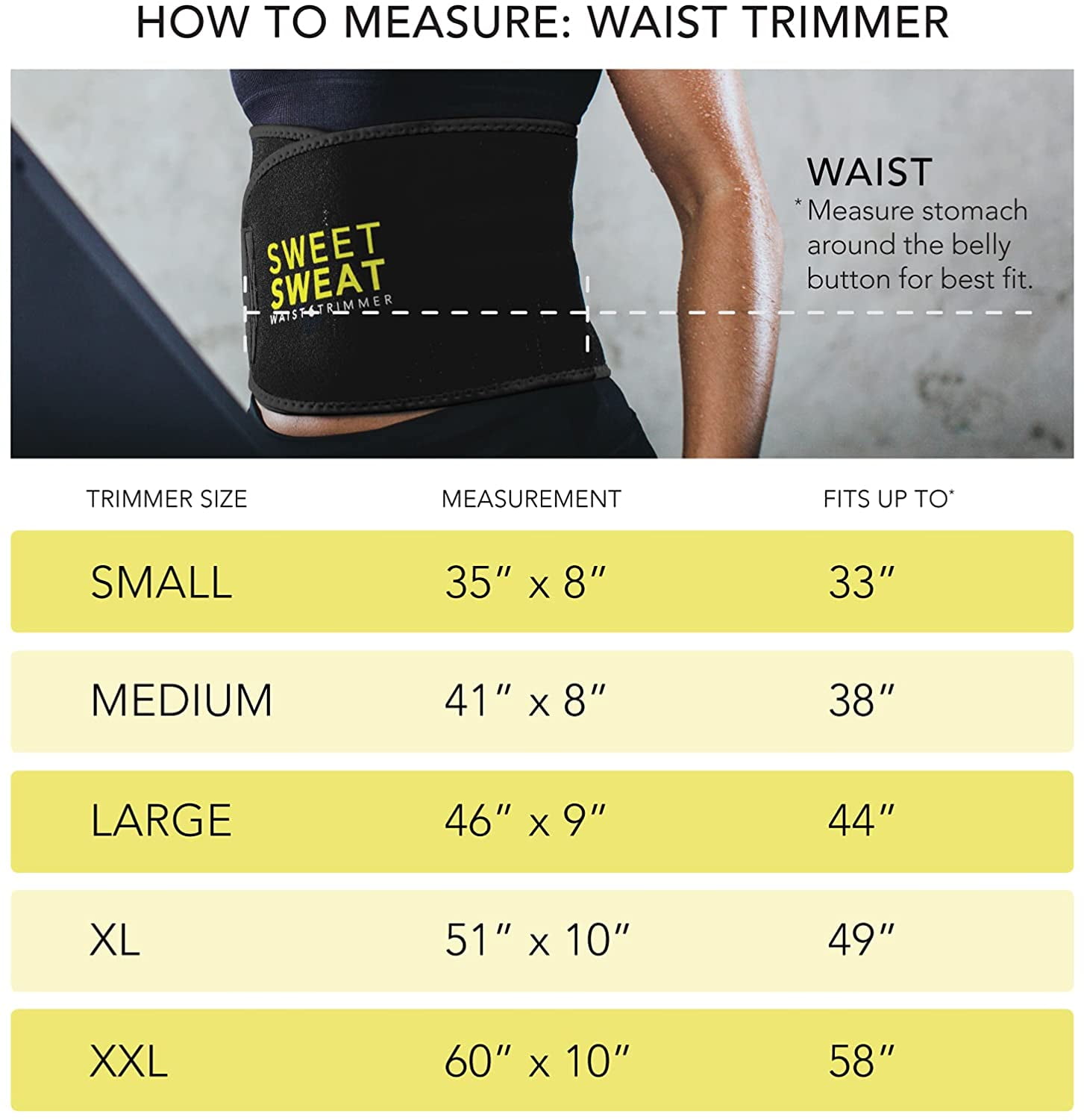 Sweet Sweat Waist Trainer Size Chart Size Chart Sweet Sweat Waist