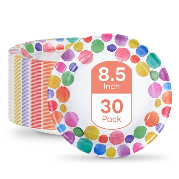 DTFMZOV 8.5 inch Paper Plates Disposable, 30 Pack Compostable Heavy Duty Round Plates for Party, Soak and Cut Proof, Microwaveable Plates for Dinner and Everyday Use