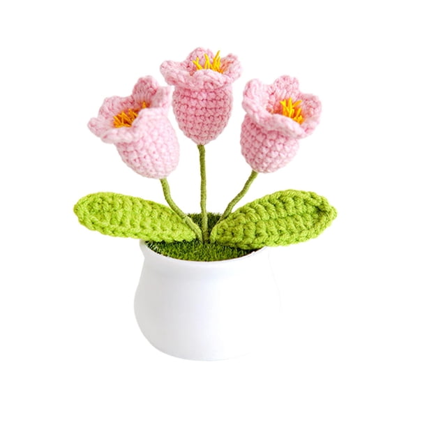 Flores tejidas a mano, plantas falsas, flores tejidas hechas a mano para mesa de escritorio y habitación Estilo E Macarena Flores tejidas a mano