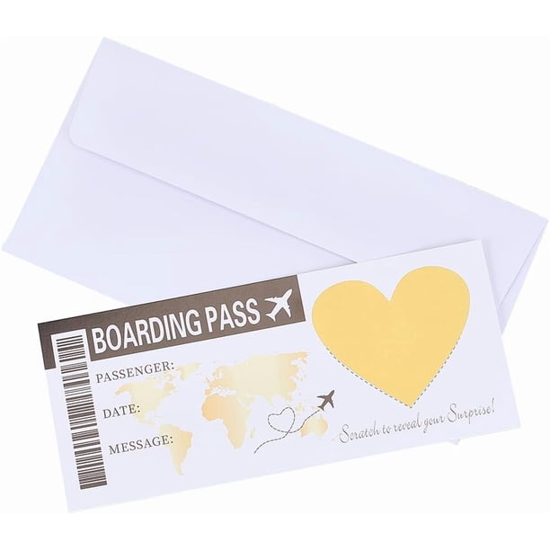 Juego de 25 tarjetas de embarque sorpresa para raspar, doradas. Cree su propio boleto de viaje y tarjeta sorpresa.
