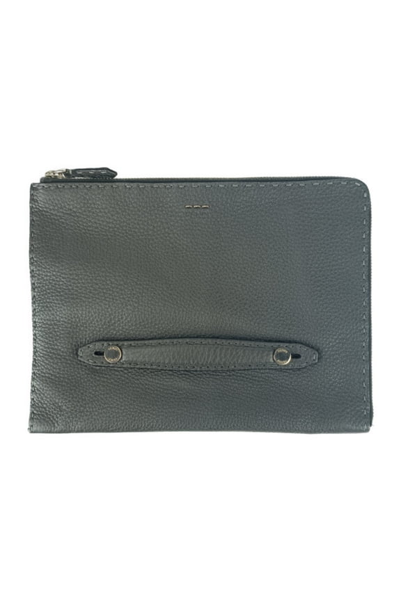 Pre-Owned FENDI Clutch Bag Selleria 7M0225 Grey Leather Men's Second Pouch L-Shaped (Good)