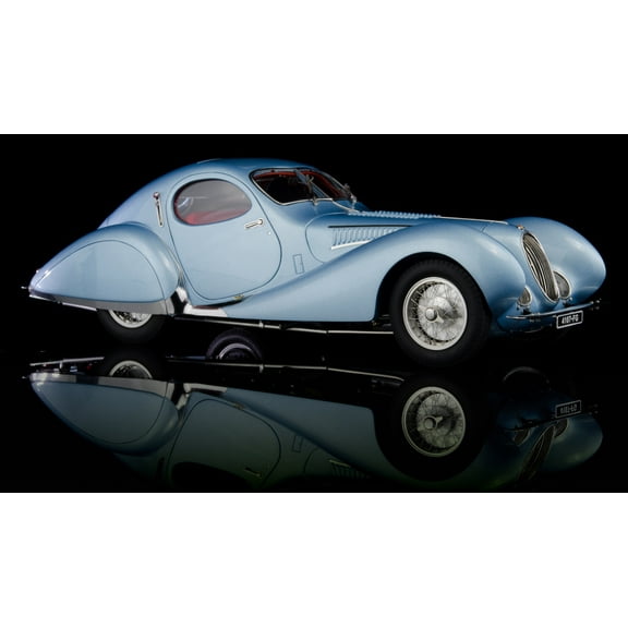 1937-1939 Talbot Lago T150 SS Figoni & Falaschi "Teardrop" Coupe (RHD) Blue Met. with Red Interior 1/18 Diecast Model Car by CMC